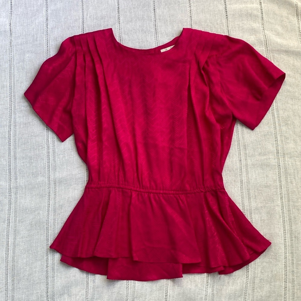 Apostrophe Fuchsia Short-Sleeve Peplum Top - Picture 2 of 11